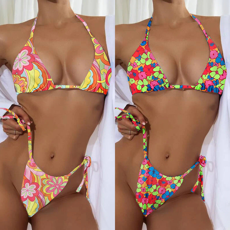 Women's Two Piece Neon Color High Waist String Bikini