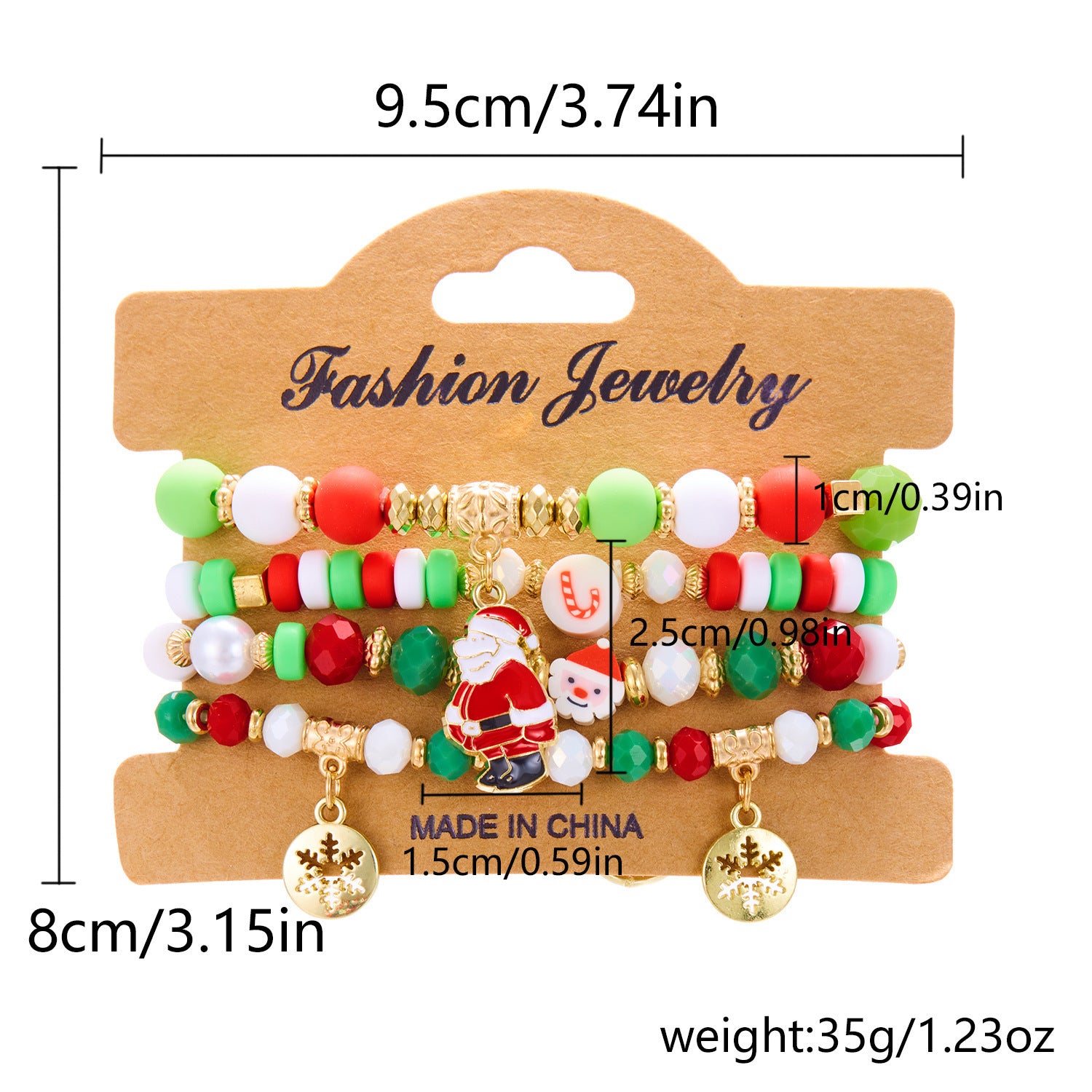 4-Piece Christmas Stacked Beaded Charm Bracelet Set in Assorted Styles