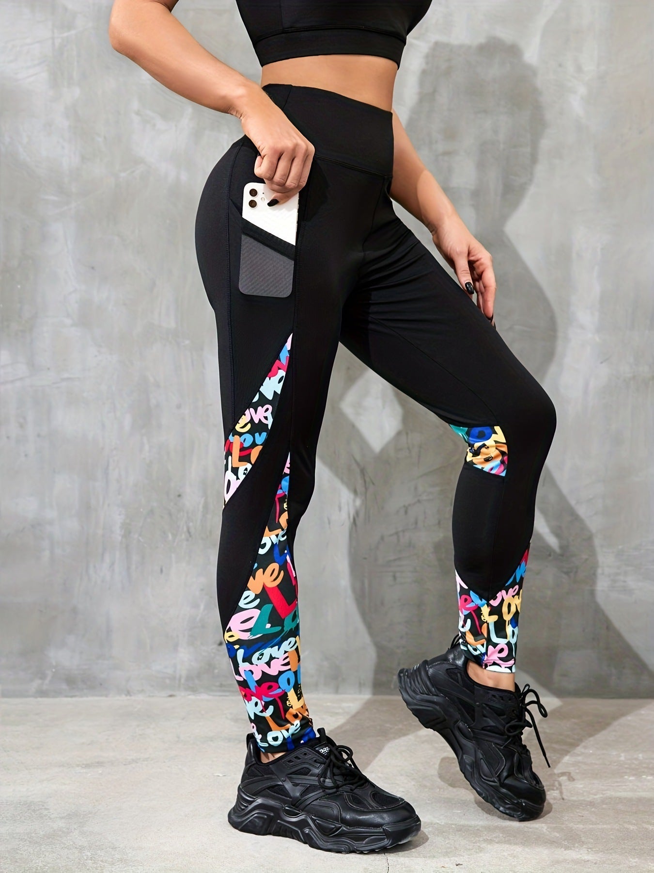 Color Contrast Patchwork Fashion Hip Raise High Waist Tight Sports Yoga Pants Leggings