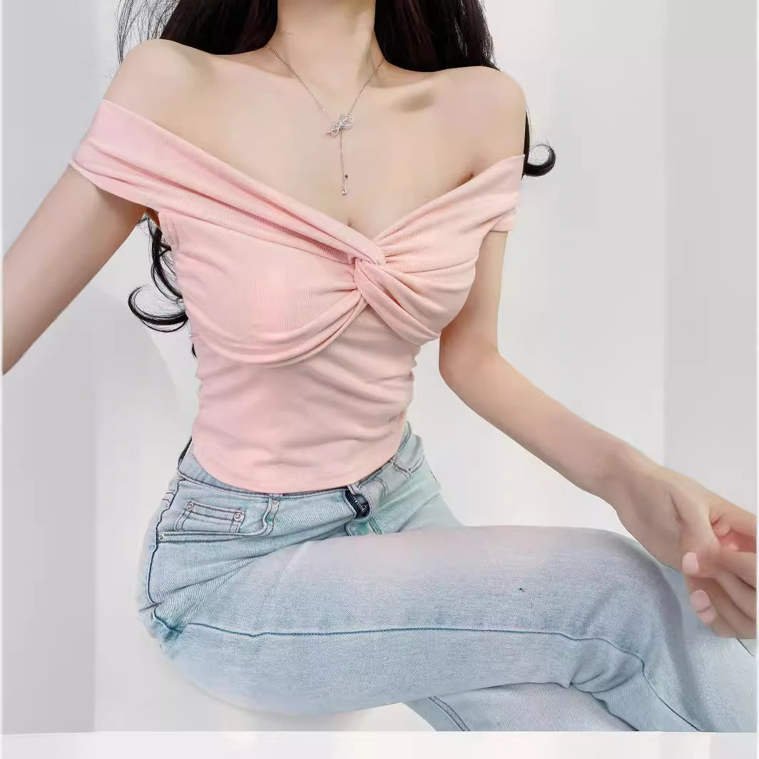 Pleated Twisted And Layered Short-sleeve T-shirt