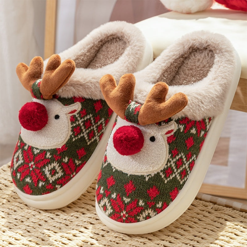 Durable and Soft 3D Reindeer House Shoes with Traction Soles