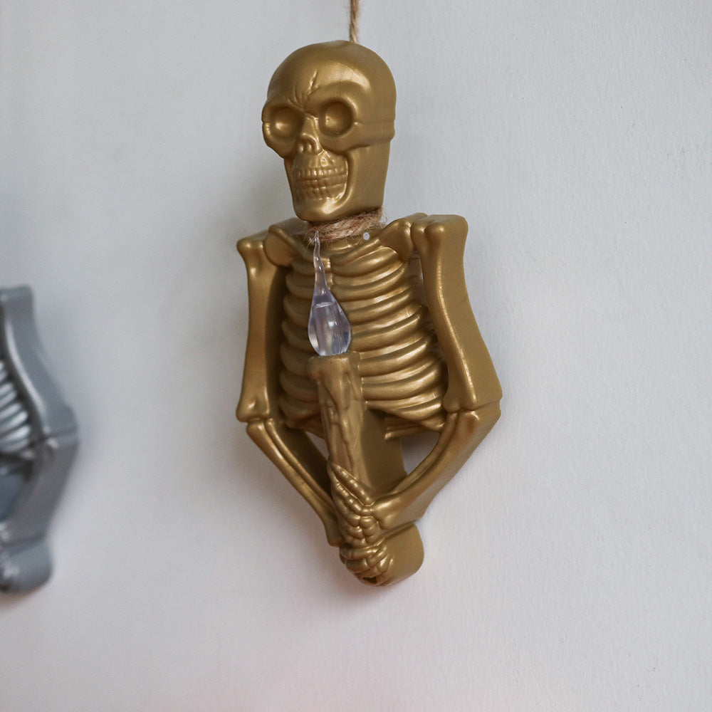 Gold or Silver Skeleton Wall Sconce with Spooky Red Light