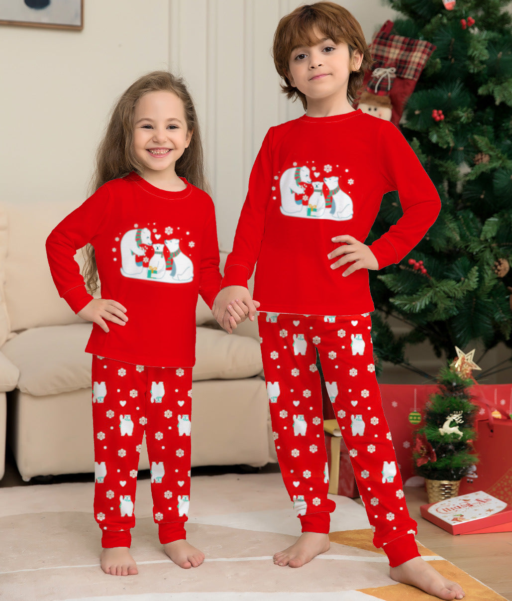 Red and White Polar Bear Matching Family Pajamas for Christmas Morning