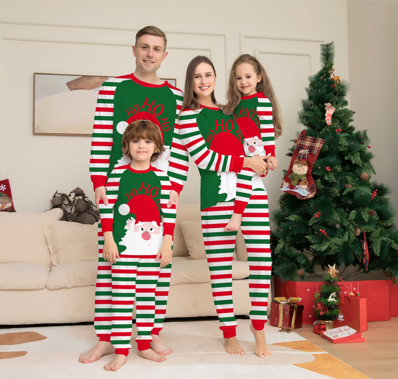 Red White and Green Striped Santa Claus Matching Family Christmas Set