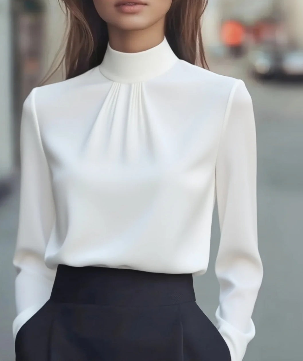 Women's Casual Fashionable Elegant Solid-Color Long-Sleeve Shirt