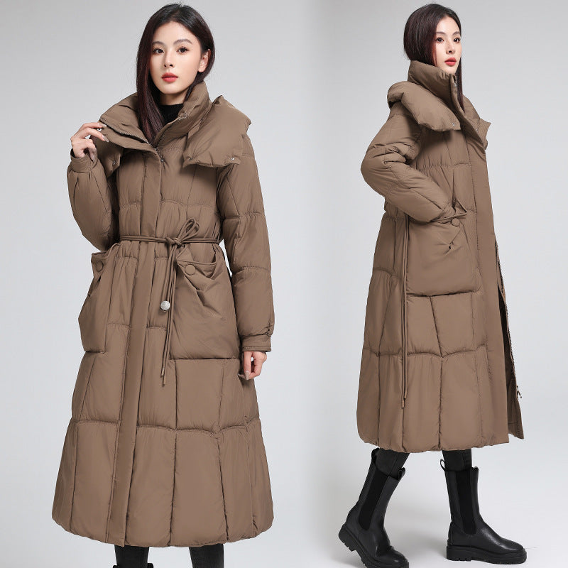 Knee-length Warm Cotton Coat Loose Thicken Waist-cinching Padded Jacket