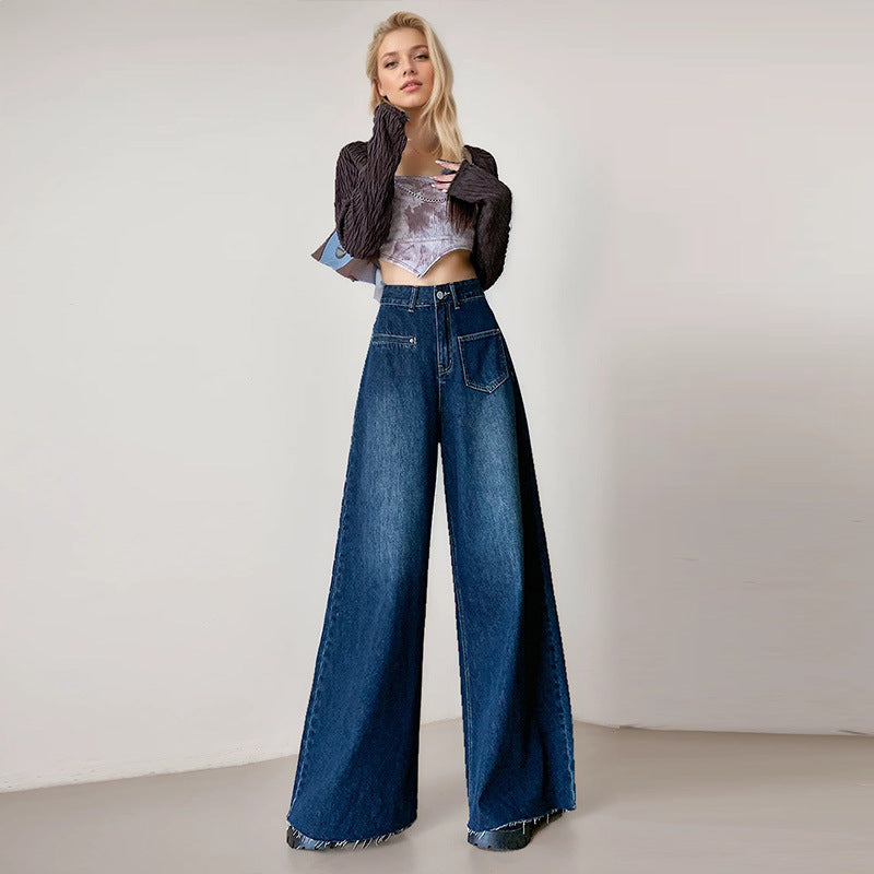High-waisted Fashionable Wide-leg Flare Jeans For Women