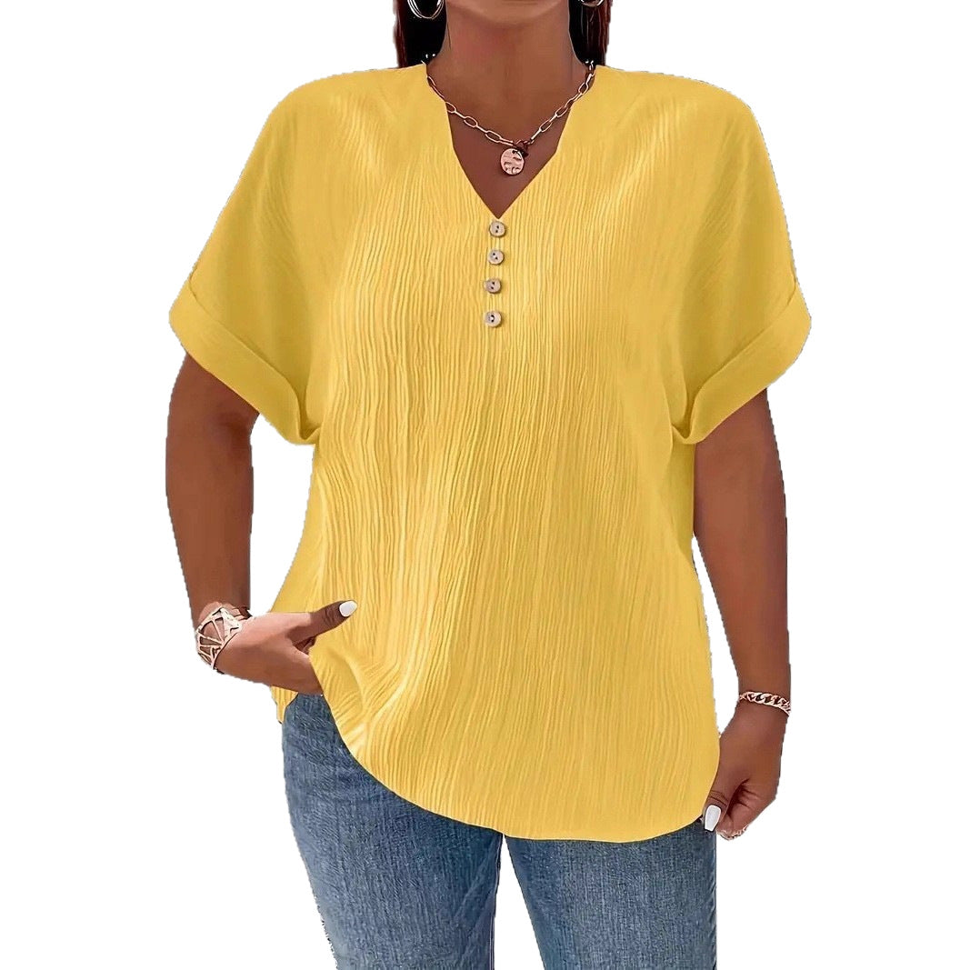 Summer Casual Women's Clothing Small V-neck Short-sleeve Top