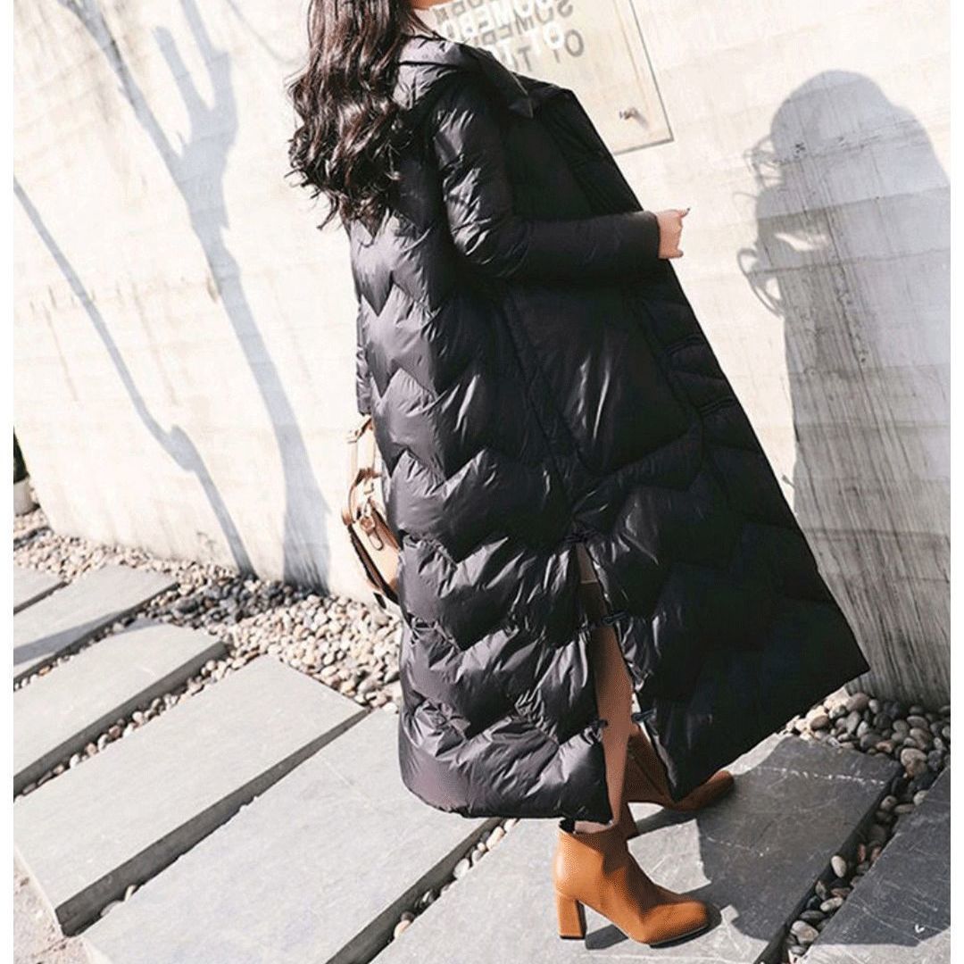 Women's Retro Knee-Length Coat With Frog Button Duck Down