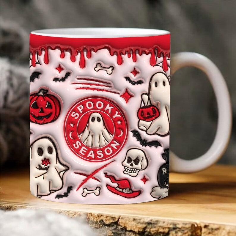 Colorful Halloween Themed Ceramic Coffee Mug in Various Colors