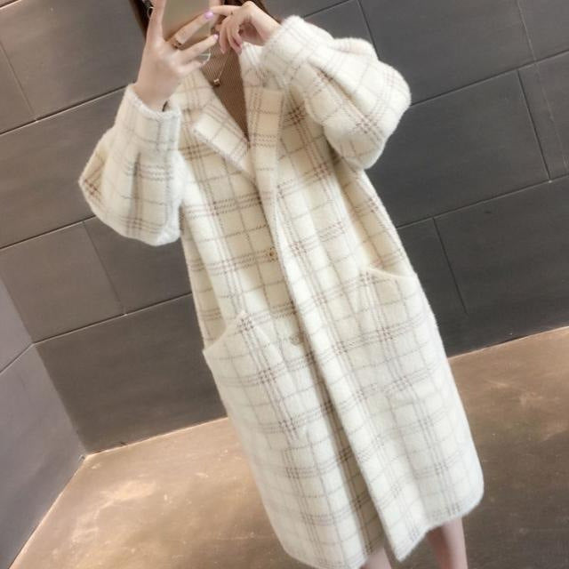 Fashion Loose Medium-length Plaid Coat For Women