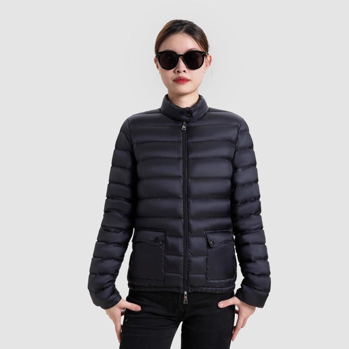 Petite Stand Collar White Duck Down Short Lightweight Jacket For Women
