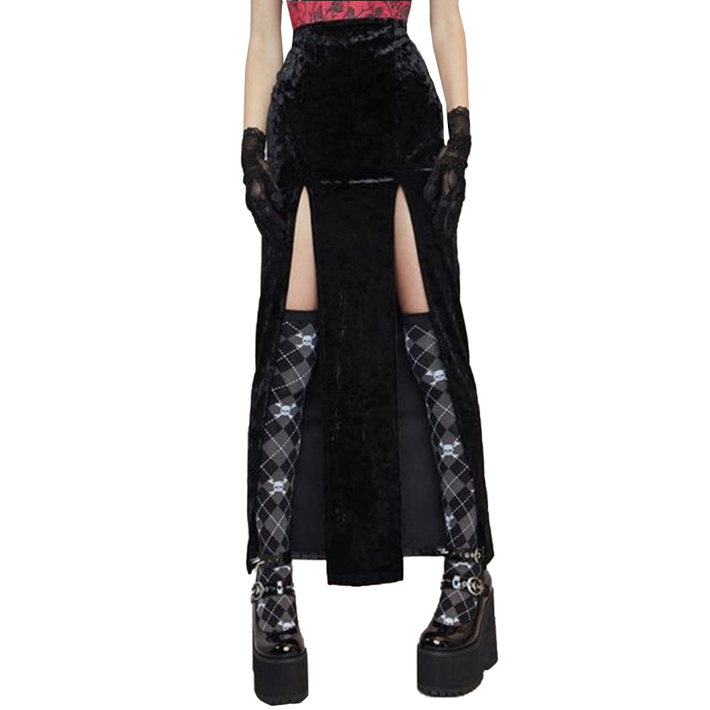 Street Rock High Slit Maxi Skirt For Autumn Winter Nights