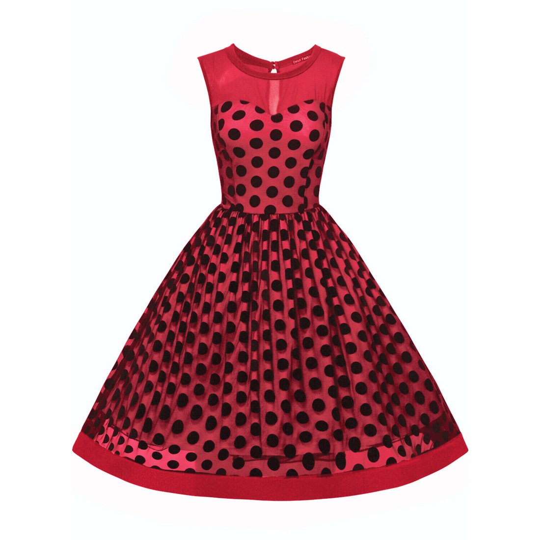 Velvet Polka Dot Overlay Sleeveless Dress