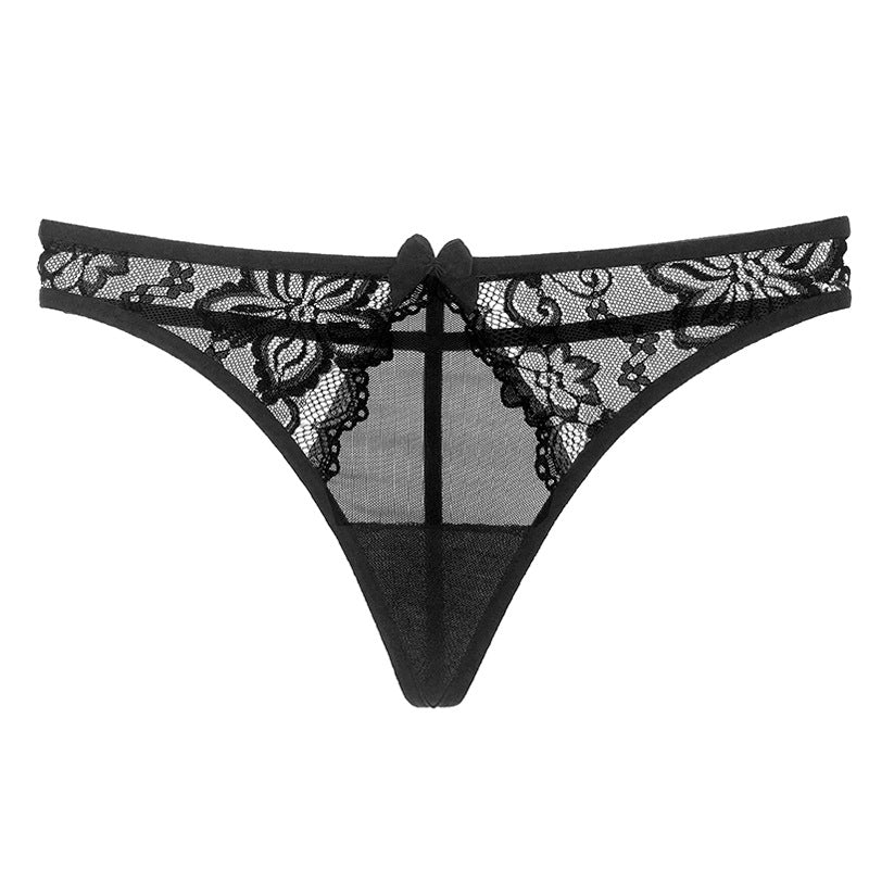 Lace and Bows Transparent Mesh Thong