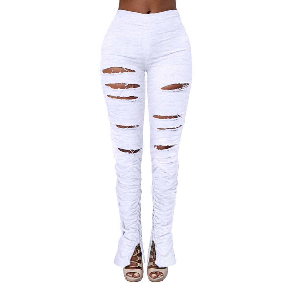 High Waist Ripped Fabric Gathered Pants