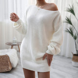 महिलाओं की लंबी आस्तीन कोल्ड शोल्डर स्वेटर मिनी ड्रेस