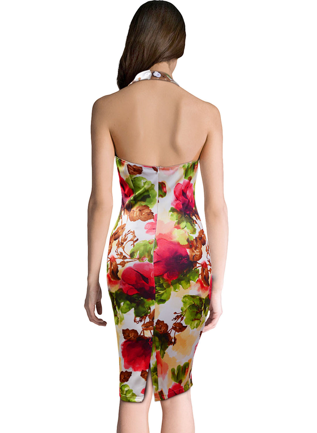 Floral Pleated Bodice Halter Dress