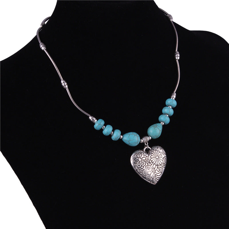 Heart and Turquoise Pendant Necklace