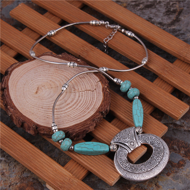 Ornate Oval and Turquoise Necklace