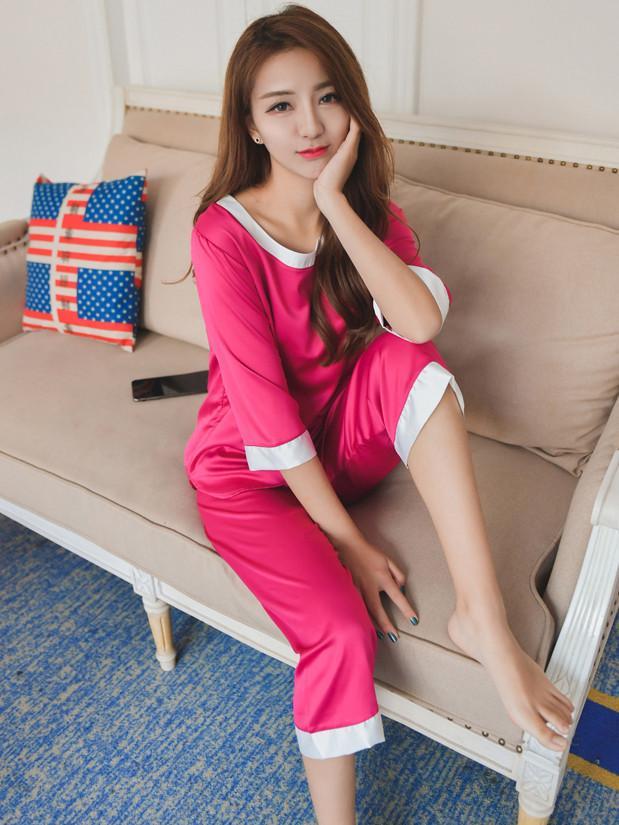 ¾ Sleeve PJ Pants Set-Pink-Theone Apparel