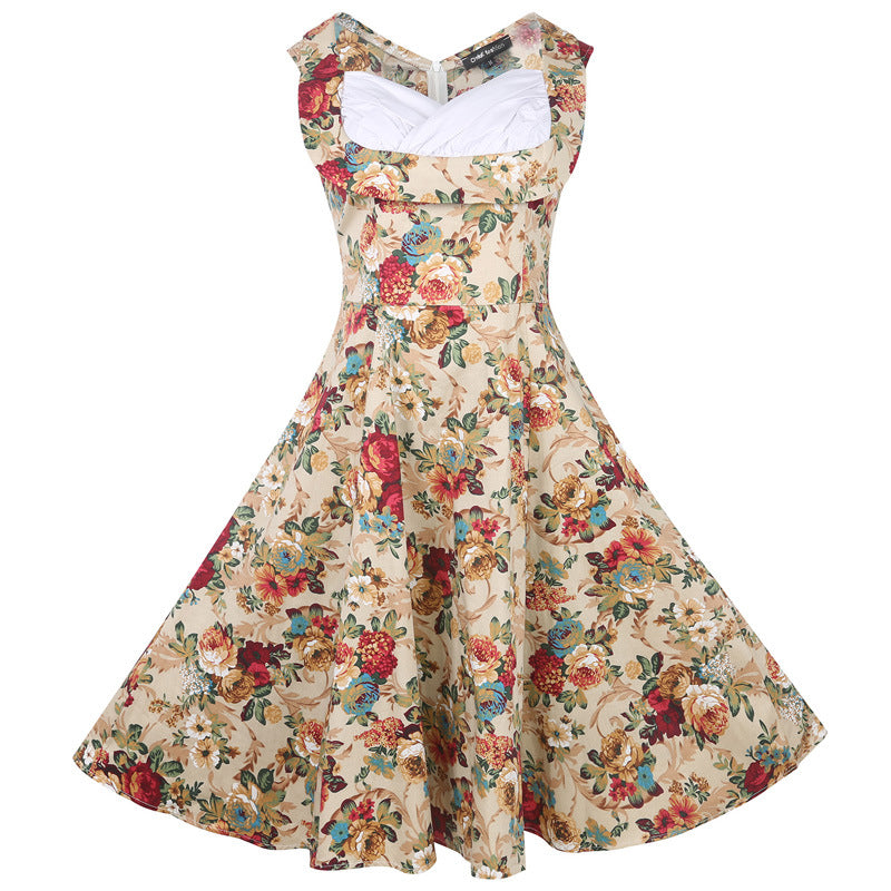 Floral Contrast Pleated Bodice Dress