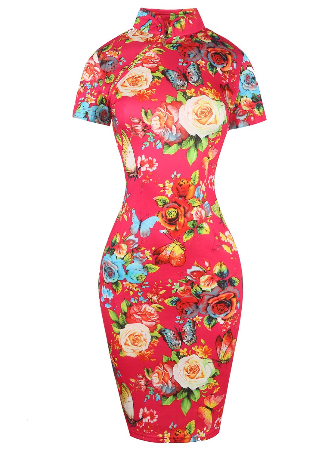 Bloemen mandarijn kraag cheongsam jurk