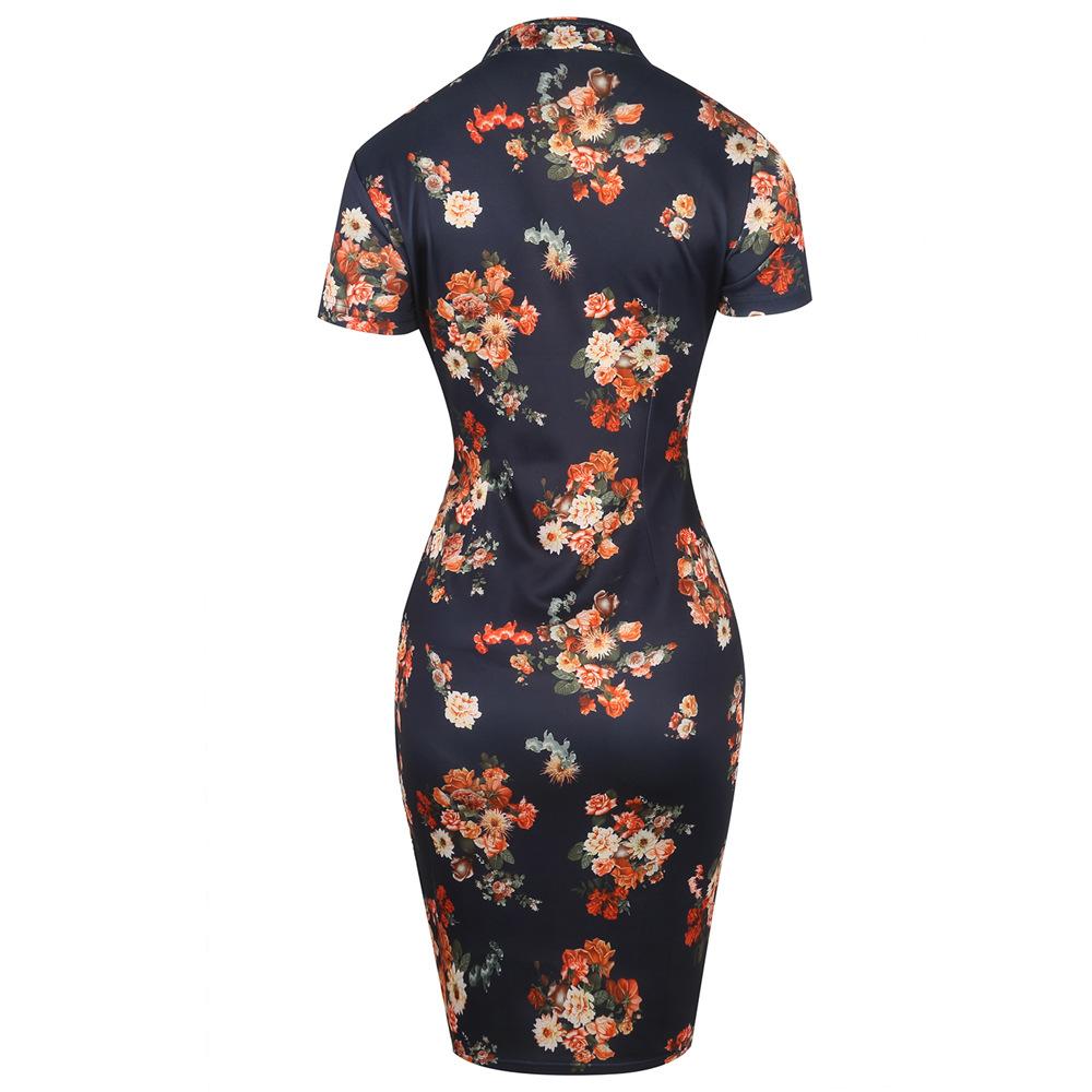 Floral Mandarin Collar Cheongsam Dress