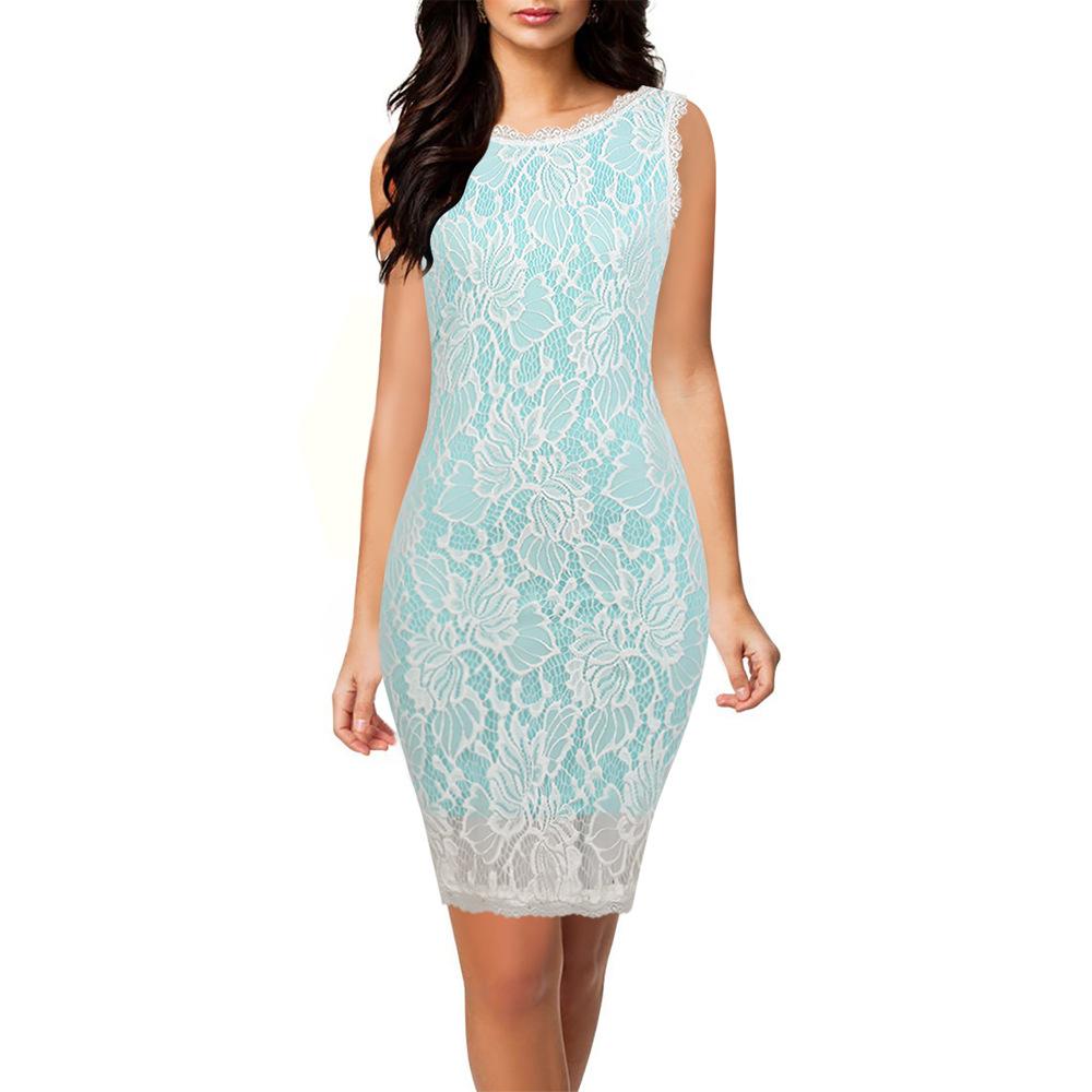 Embroidered Lace Sleeveless Sheath Dress