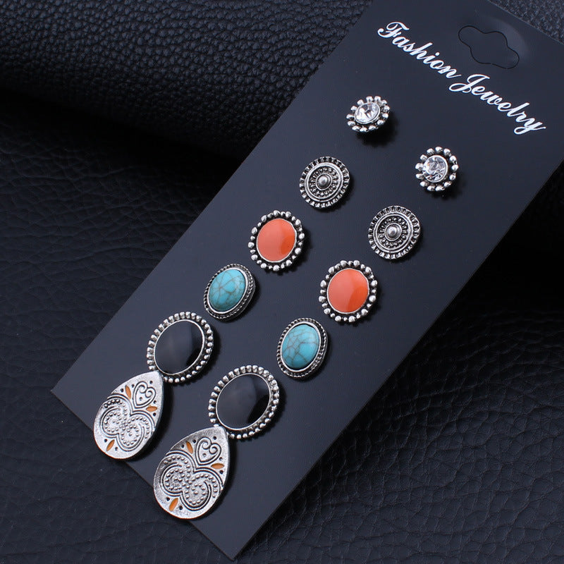 Retro Gemstone Stud Earrings