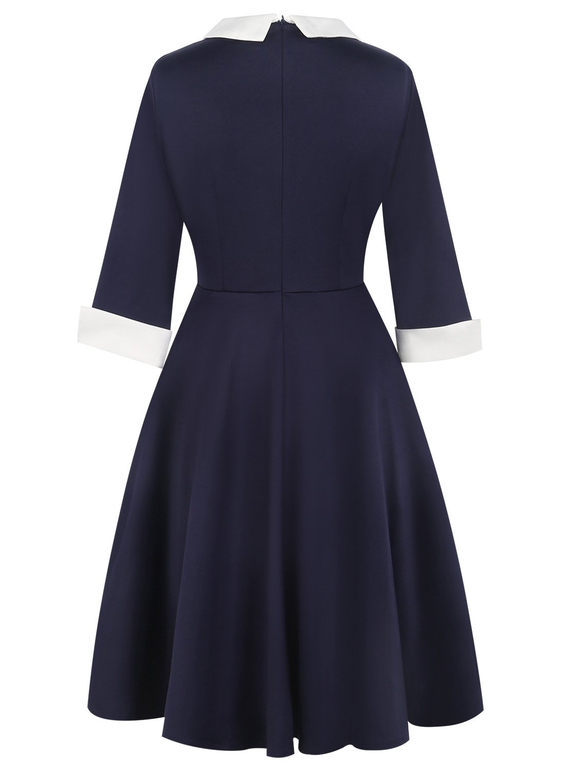 Contrast Collar & Cuffs A-Line Dress - Theone Apparel