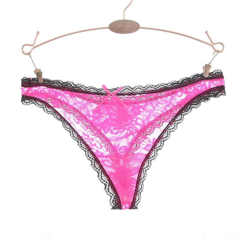 Lace Trim Floral Design Thong Panty