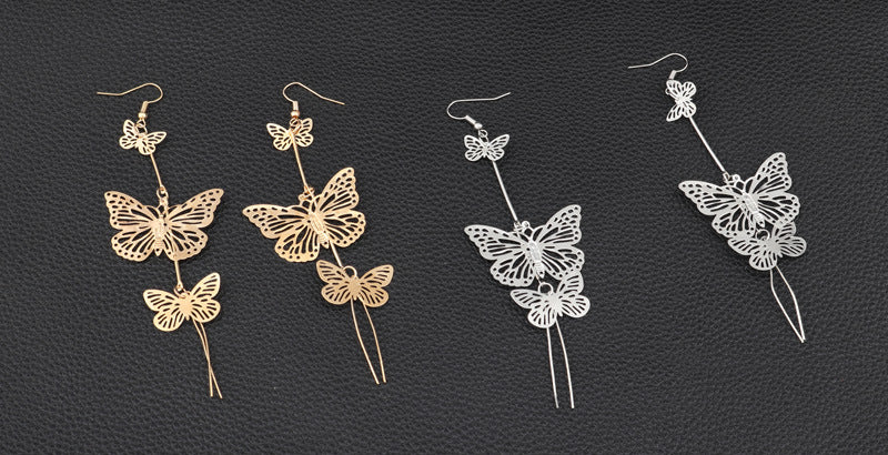 Double Butterfly Metal Drop Earrings