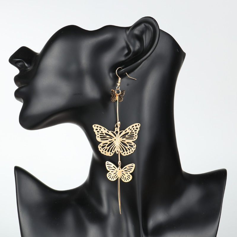 Double Butterfly Metal Drop Earrings