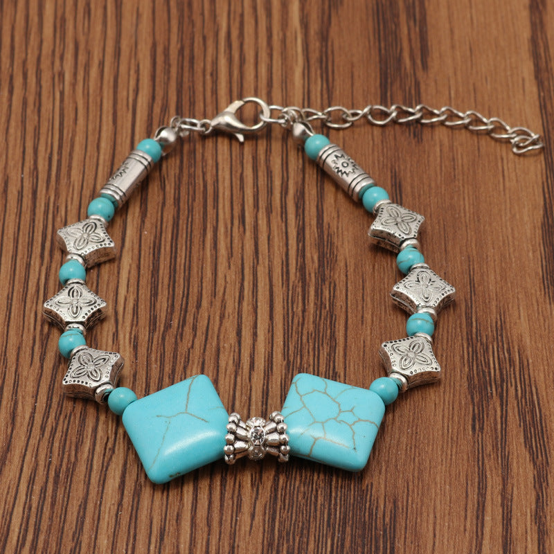 Diamond Shaped Turquoise Beaded Bracelet