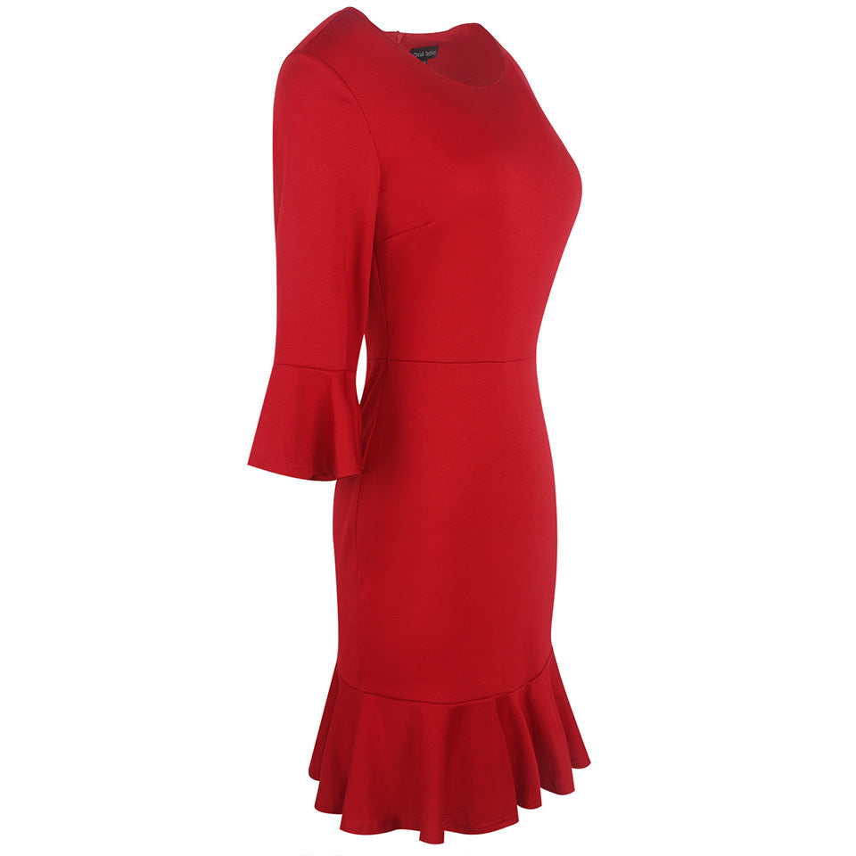 Ruffle Sleeve & Hem Sheath Dress