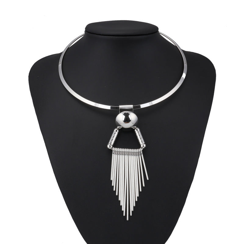 Geomatric Metallic Tassel Necklace