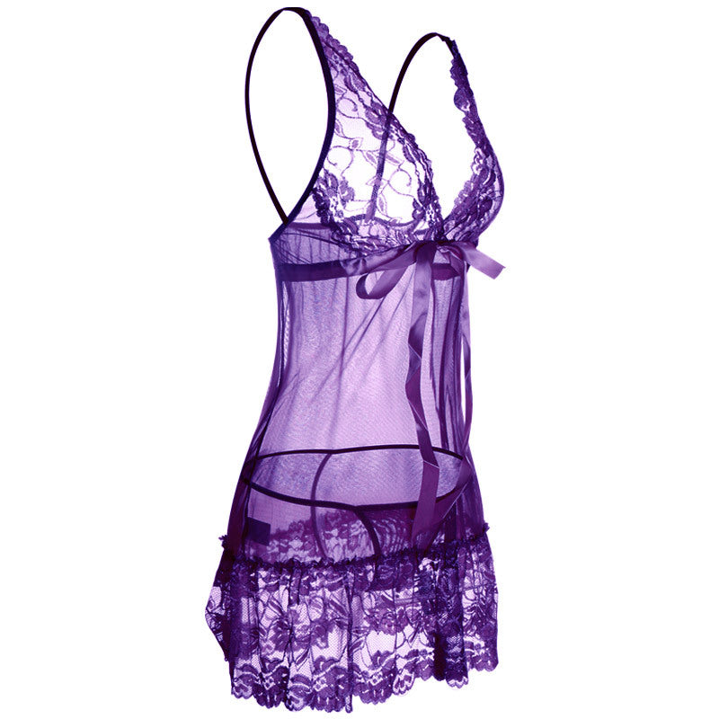 Ruffly Lace Hem Babydoll Lingerie Set