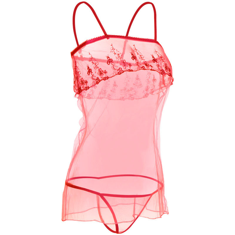 Babydoll de malla transparente con capas y cordones