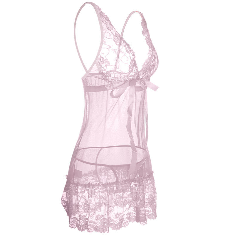 Conjunto de lingerie de babydoll de bainha de renda rufada