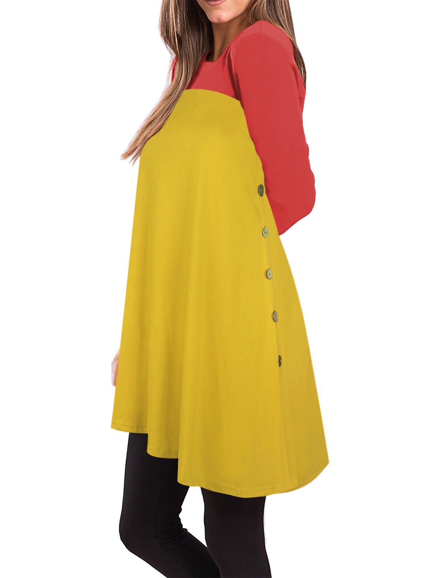 Color Block Button-Accent Shift Dress - Theone Apparel