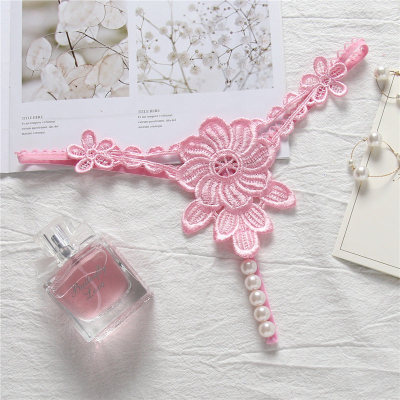 Flower Applique Pearl Strand G String