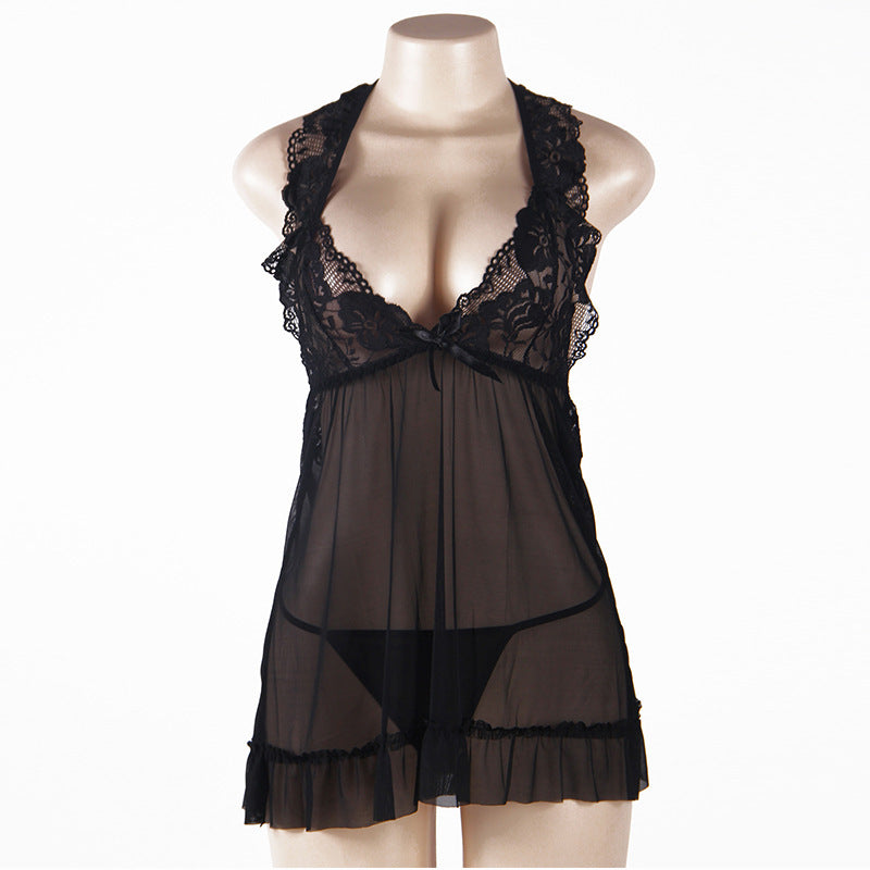 Plus Size Sheer Lace Dress With Bows