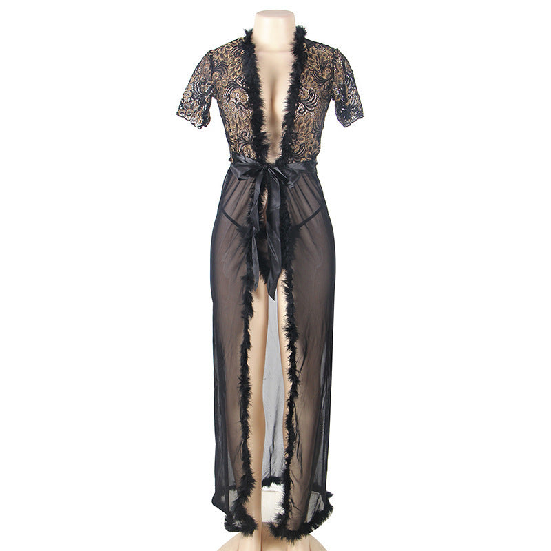 Plus Size Feathery Duster Waist Tie Robe