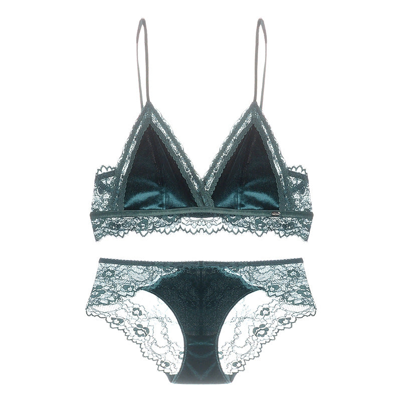 Satiny Lace Triangle Bra and Panty Set