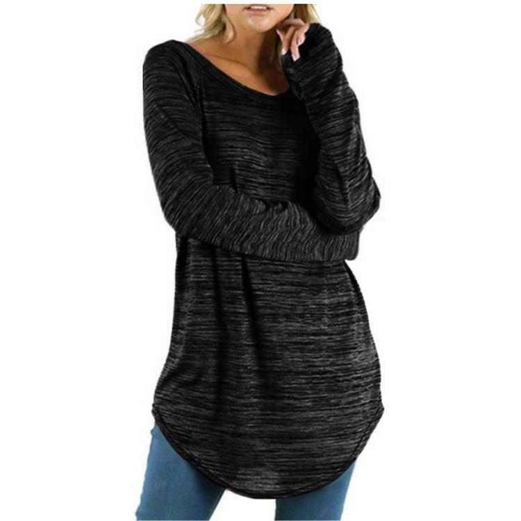 Heather Space-Dye Curved-Hem Long-Sleeve Tunic