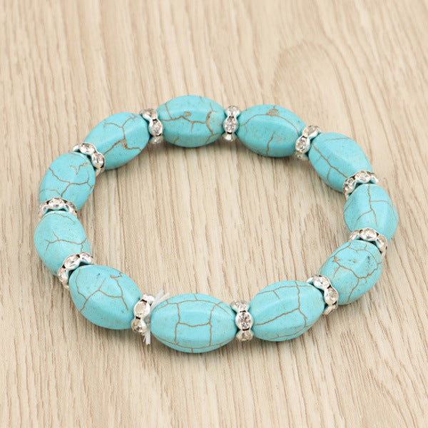 Turquoise Oval Beaded Elastic Bracelet