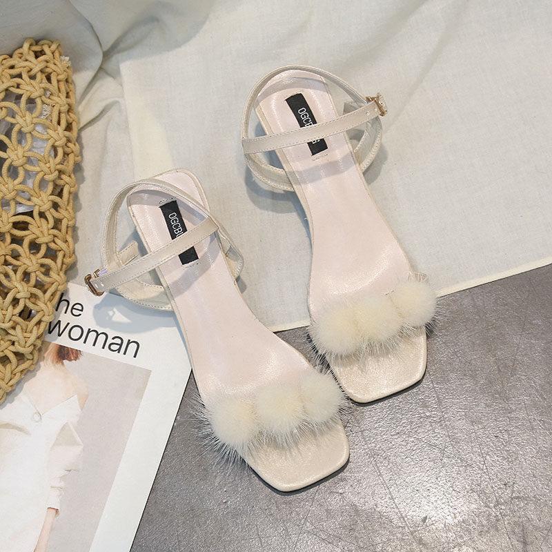 Square Toe Faux Fur Kitten Heels