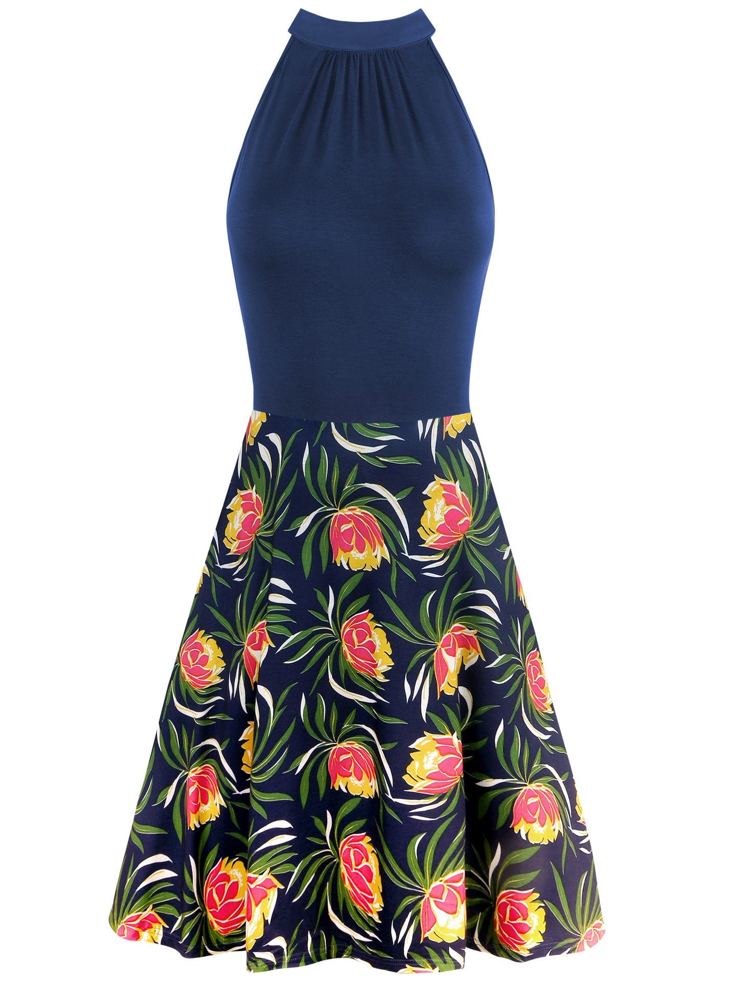 Floral Contrast Mock Halter Dress