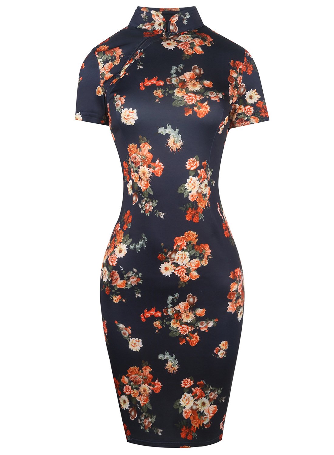 Bloemen mandarijn kraag cheongsam jurk